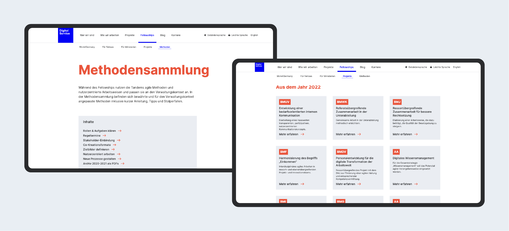 Screenshots der Übersicht der Methodensammlung auf der Webseite des DigitalService