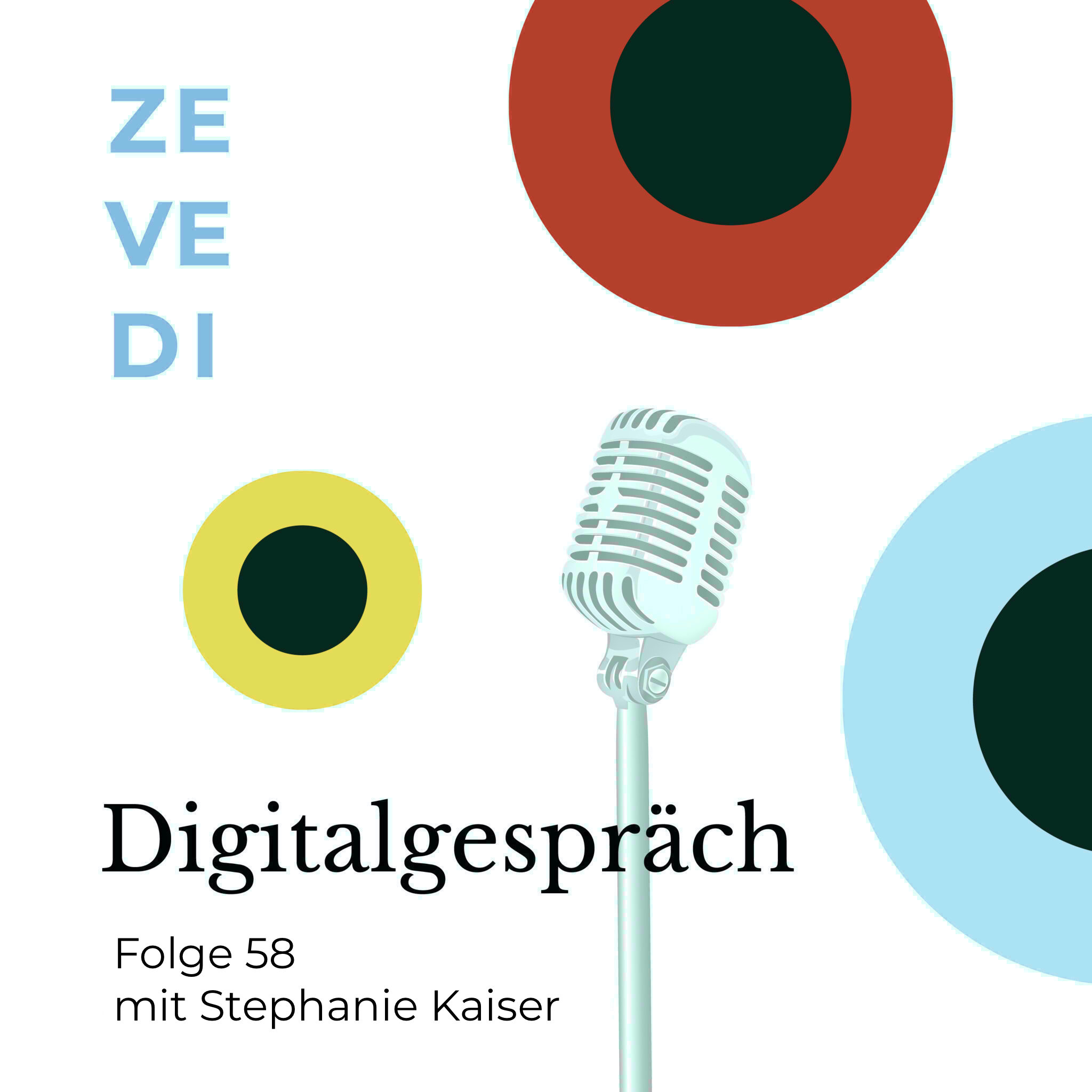 Logo des Podcasts „Digitalgespräch“. Ein Mikrophon mit verschiedenfarbigen Kreisen sind abgebildet. Unten links steht „Folge 38 mit Stephanie Kaiser“